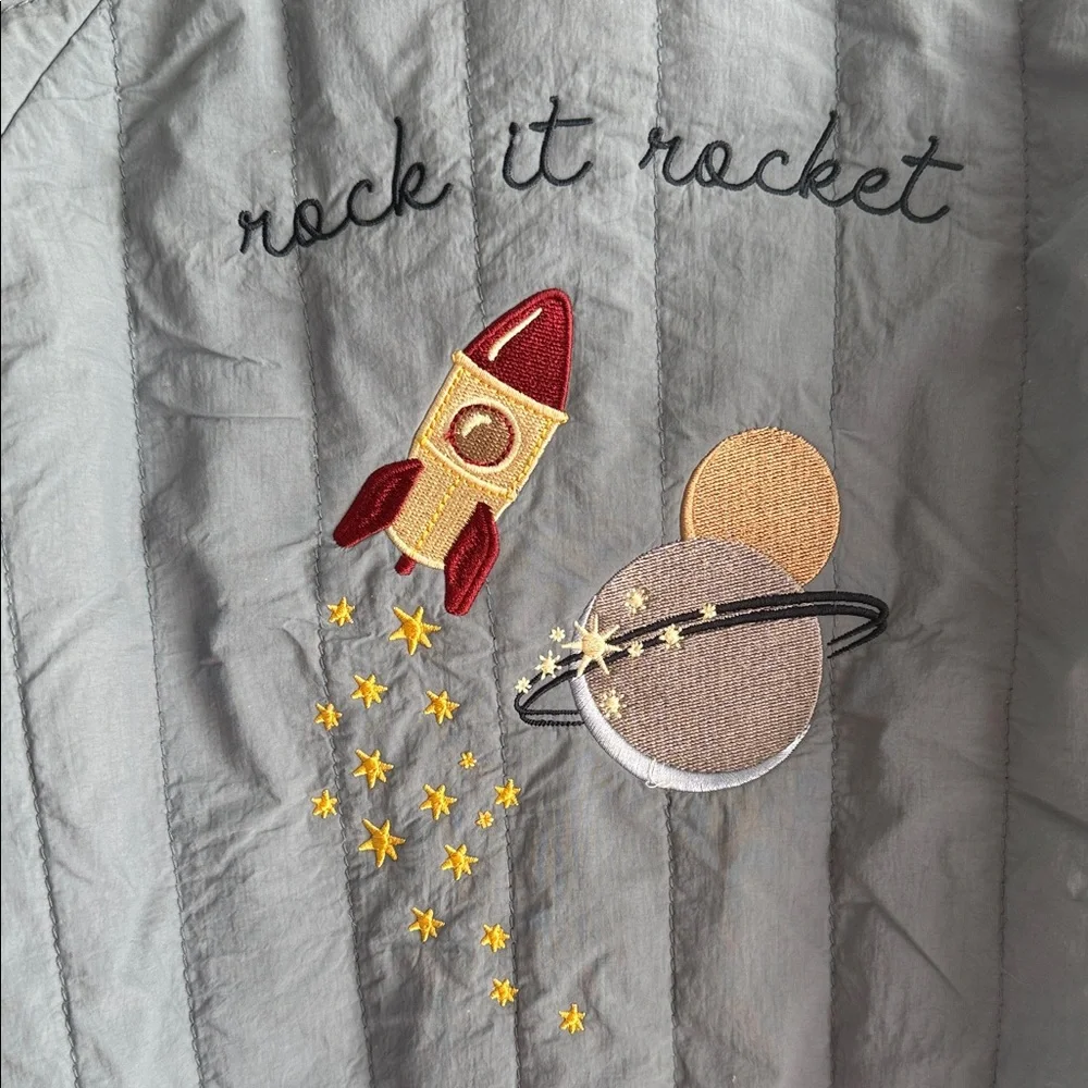 Little Me Gray-Blue Quilted Kids' Puffer Jacket with Space Patch - Picture 6 of 6